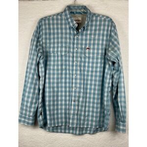 Simms Mens Blue Plaid Long Sleeve Snap Fishing Shirt Ventilated Back Size Large